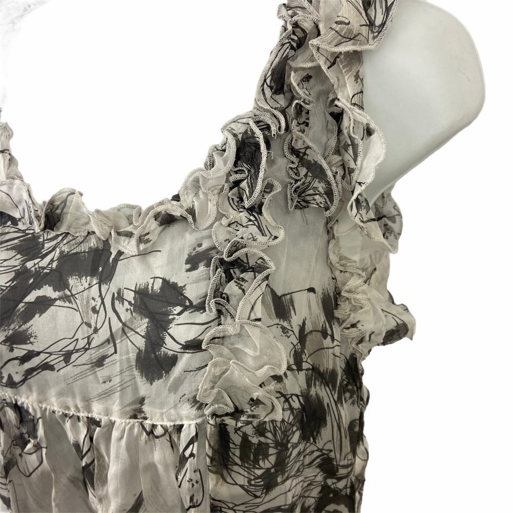 Line & Dot Cream Brown Ruffle Silk  Blouse… - Picture 6 of 6